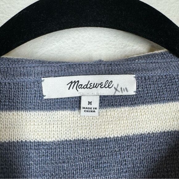 Madewell Striped Olney Henley Hoodie Sweater Blue White Stripe Women’s Medium - Picture 3 of 6